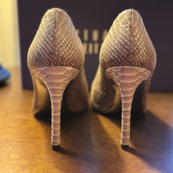 Stuart Weitzman Taupe Tipped Python Heist Heels Size 8.5 - Picture 5 of 7